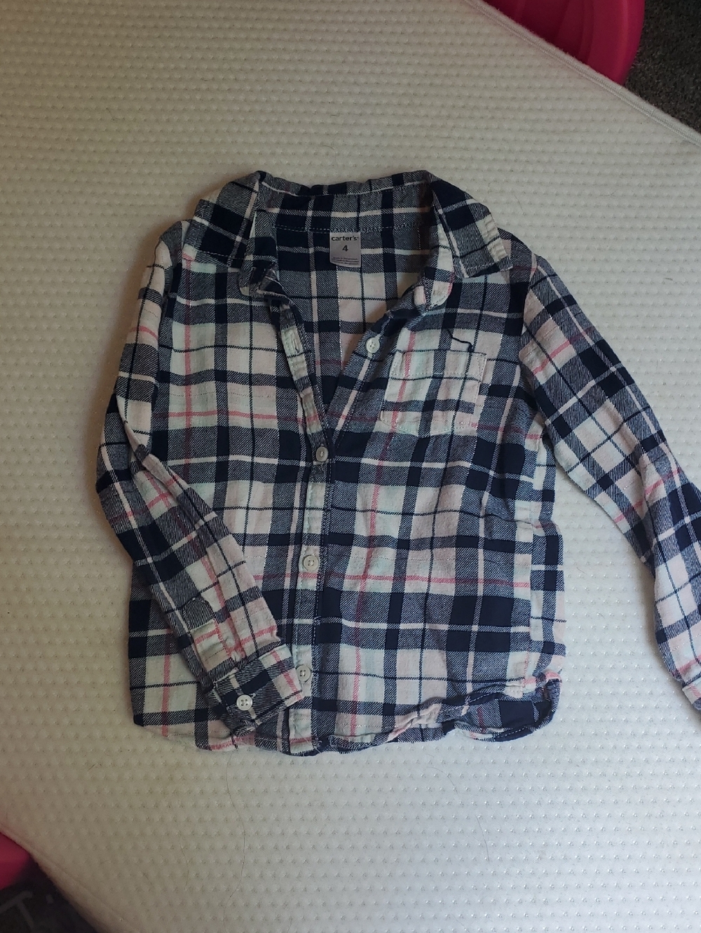 Carter's Navy, White & Pink Plaid Button-Down Shirt